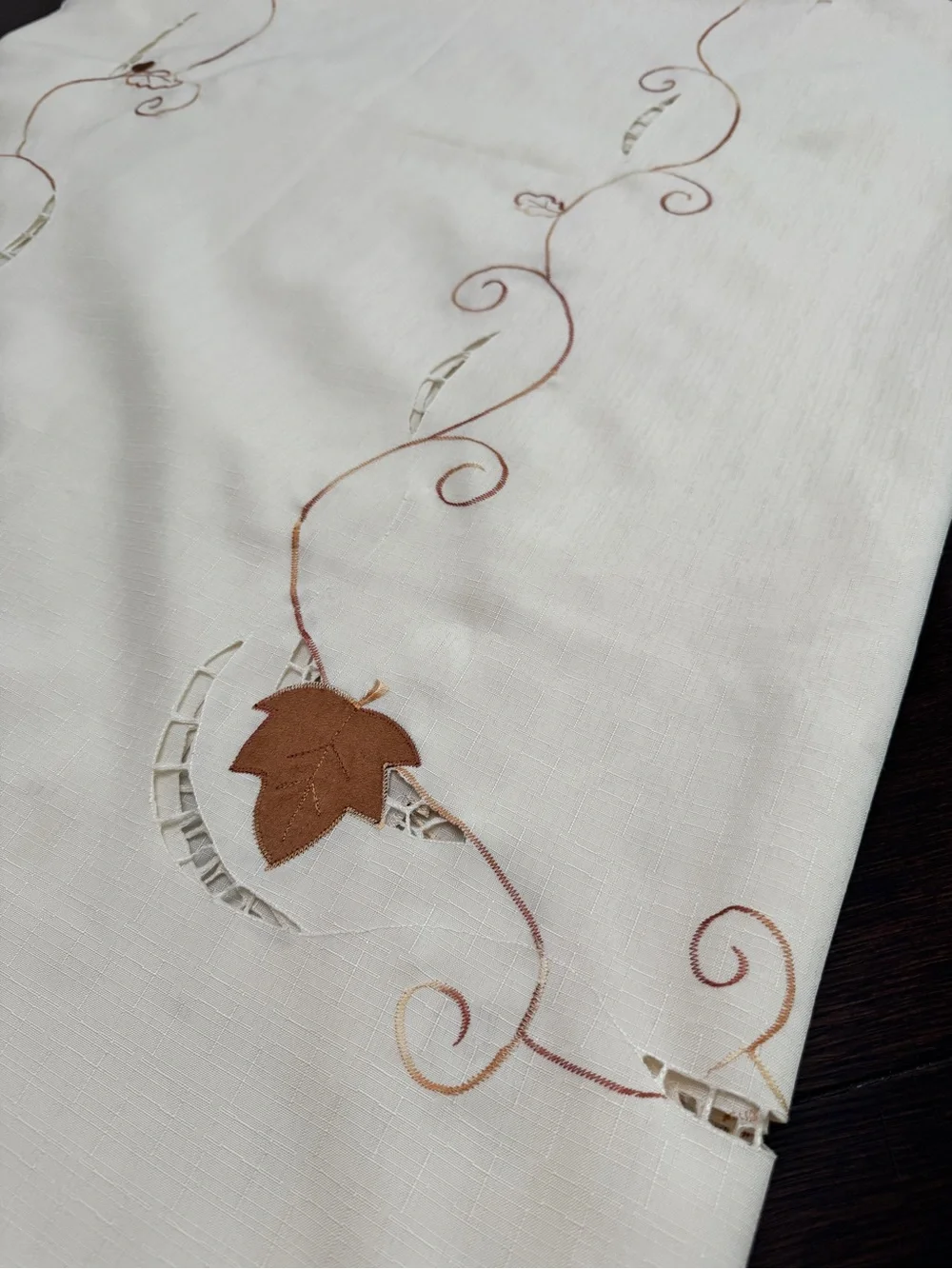 Embroidered Autumn Leaf table cloth with cut out pattern